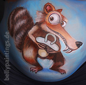 Babybauchbemalung Scrat aus Ice Age
