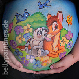 Babybauchbemalung Bambi und Klopfer