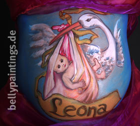 bellypainting Storch mit Baby